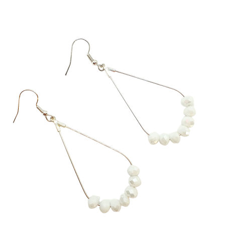 earrings tearshape steel gold with white beads
